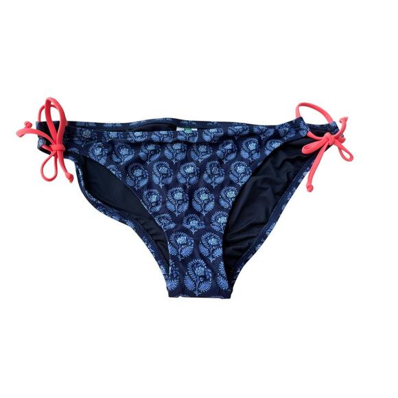 J.Crew Navy Bouquet Block Print String Bikini Bottom With Side Ties Size XXL - Picture 2 of 7
